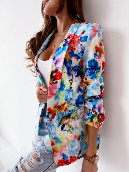 Fashion Print Spring Coat Casual Small Suit for Women