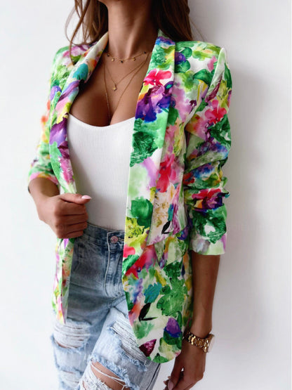 Fashion Print Spring Coat Casual Small Suit for Women