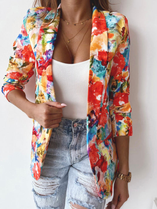 Fashion Print Spring Coat Casual Small Suit for Women