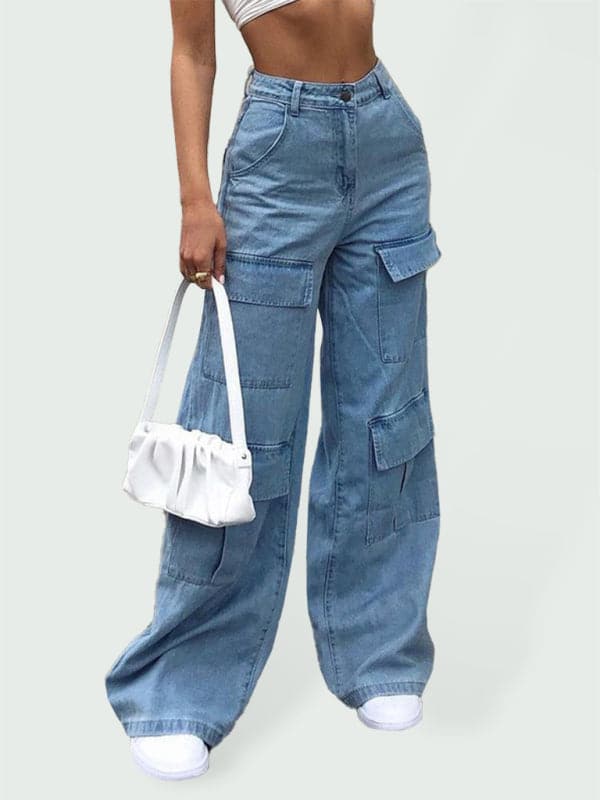 women's denim cargo pants - multiple pockets