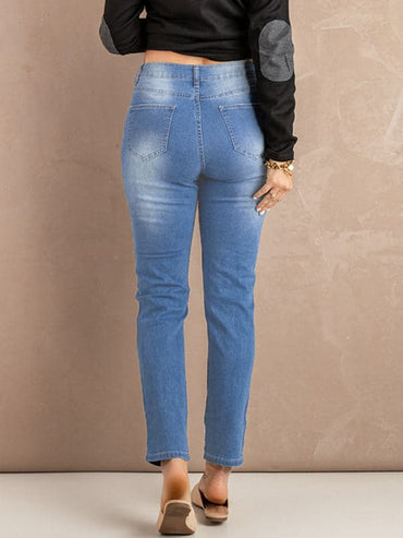 Striped star denim trousers for women