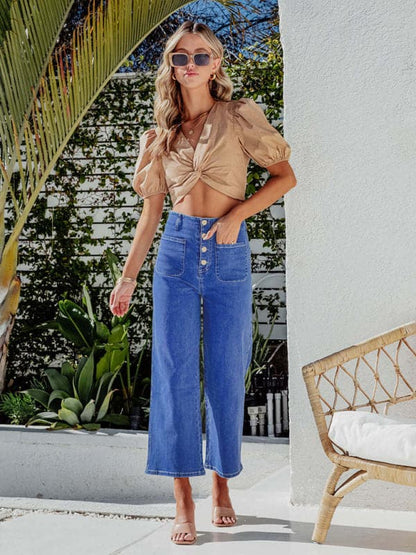 Chic retro wide-leg cropped jeans