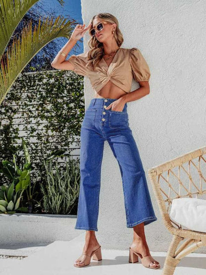 Chic retro wide-leg cropped jeans