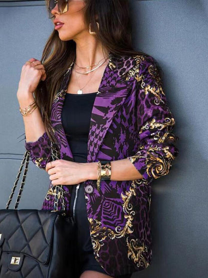 Long-Sleeved Lapel Digital Printing Suit Small Jacket Women's Clothing