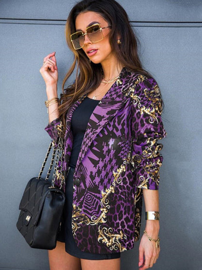 Long-Sleeved Lapel Digital Printing Suit Small Jacket Women's Clothing