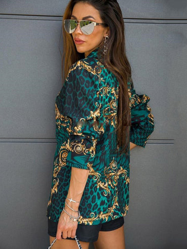 Long-Sleeved Lapel Digital Printing Suit Small Jacket Women's Clothing