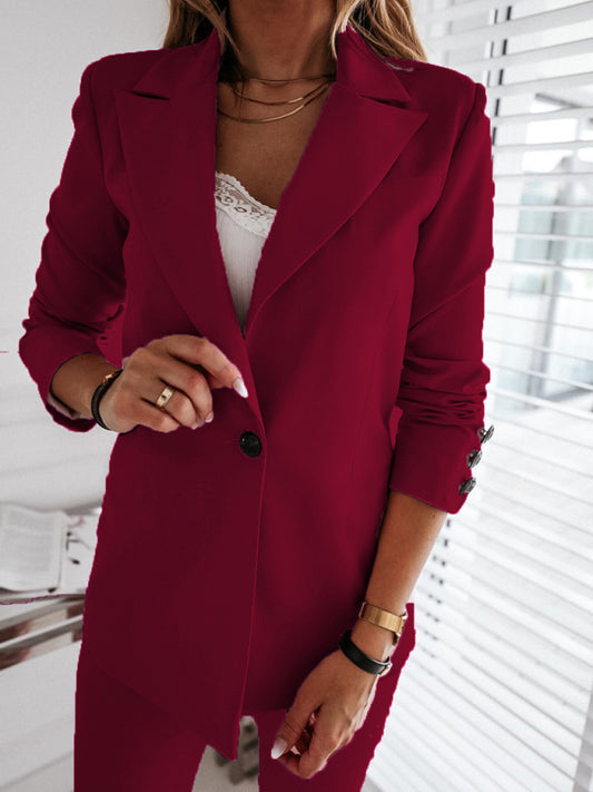 Long-Sleeved Suit Collar Button-Down Suit Jacket for Women