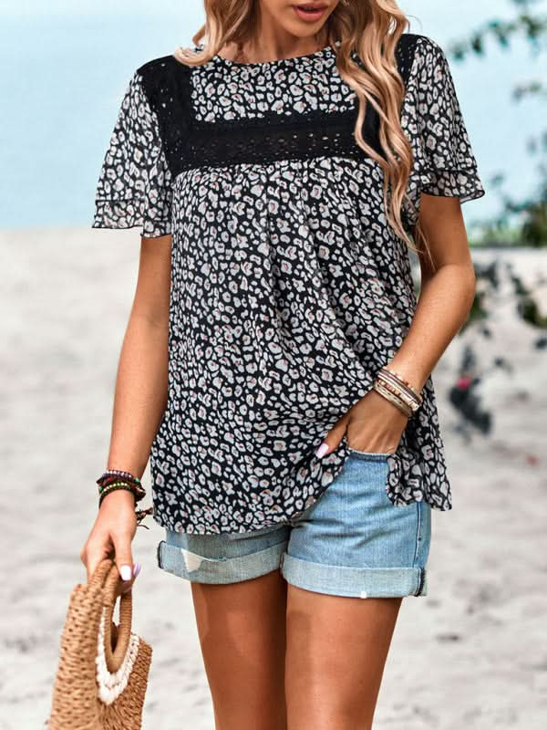 Elegant floral short sleeve top