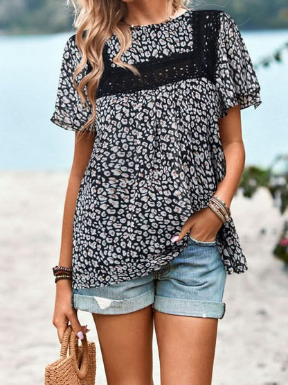 Elegant floral short sleeve top