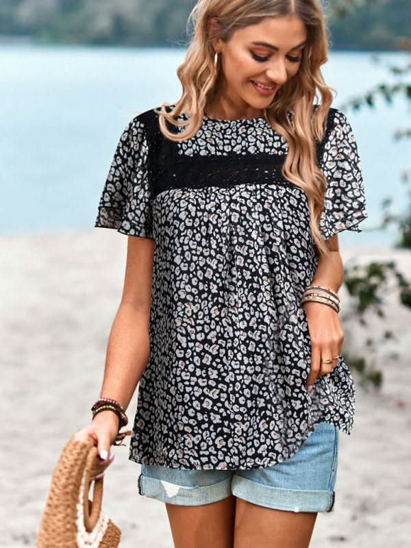 Elegant floral short sleeve top