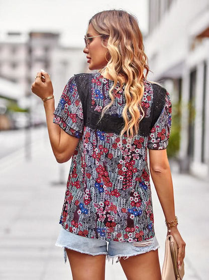 Elegant floral short sleeve top