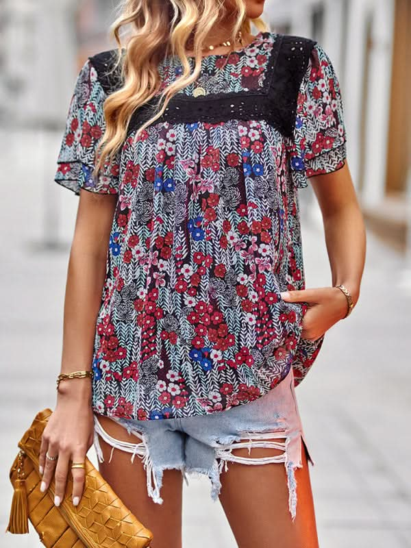 Elegant floral short sleeve top