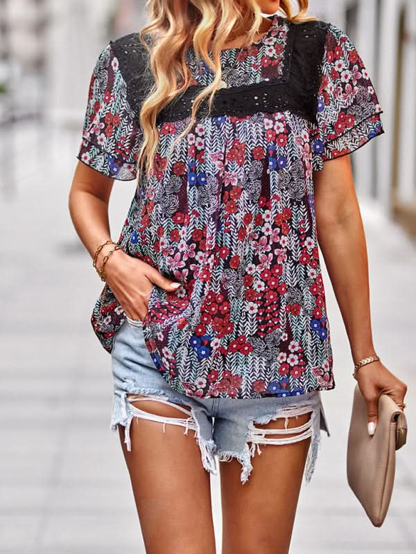 Elegant floral short sleeve top