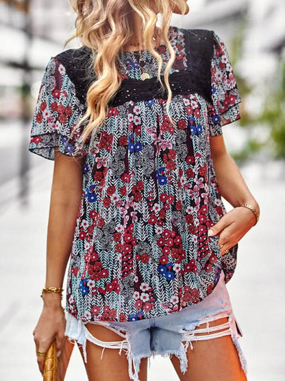 Elegant floral short sleeve top