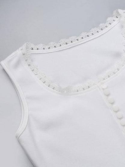 Lace-up square collar vest - solid color top