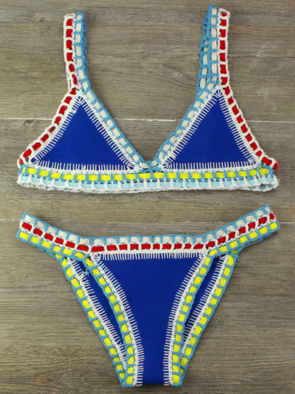 Hand Crocheted Bikini Knit Panel Swimsuit Set for Summer