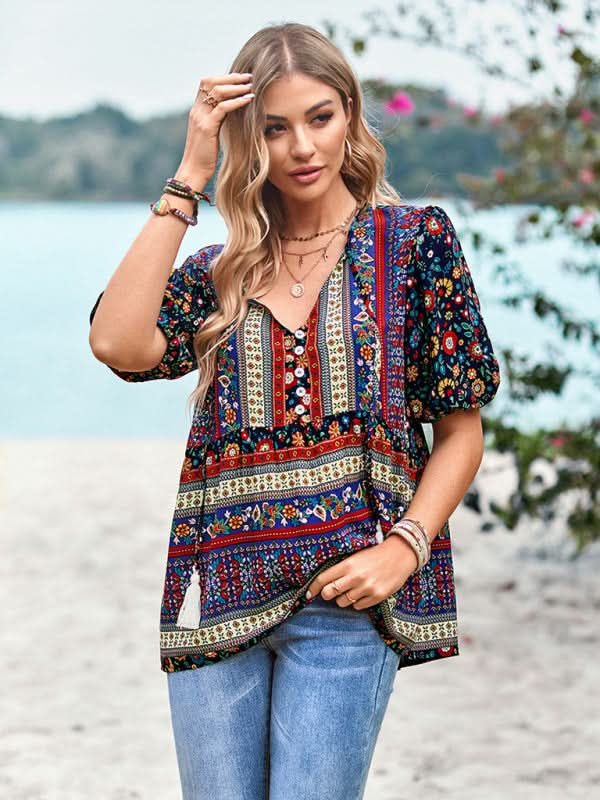 Boho Print Women's Blouse, Lightweight