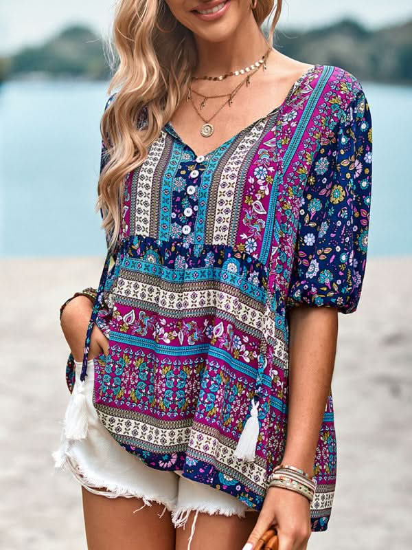 Boho Print Women's Blouse, Lightweight