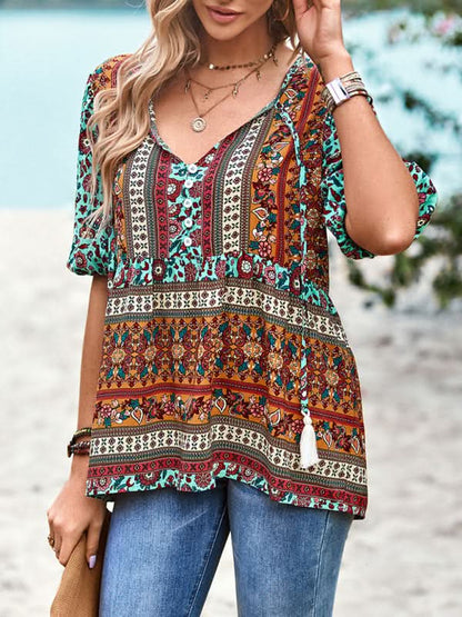 Boho Print Women's Blouse, Lightweight