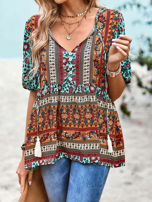 Boho Print Women's Blouse, Lightweight