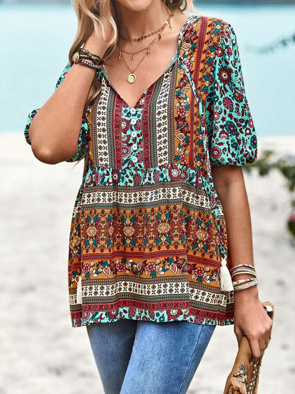 Boho Print Women's Blouse, Lightweight