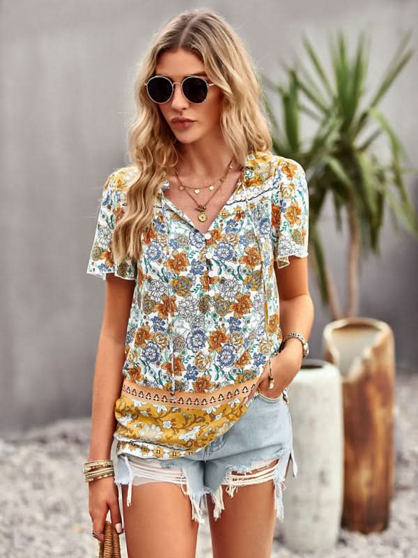 Boho Floral Summer Shirt for Women