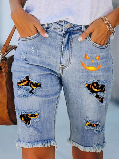 Halloween denim five-point pants