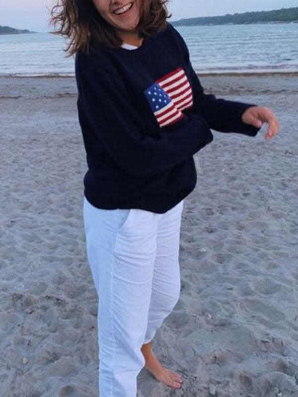 Loose American Flag Knit Long Sleeve Sweater.