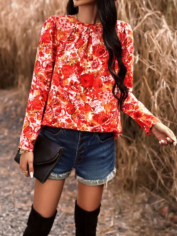 Women's Casual Floral Print Blouse Top