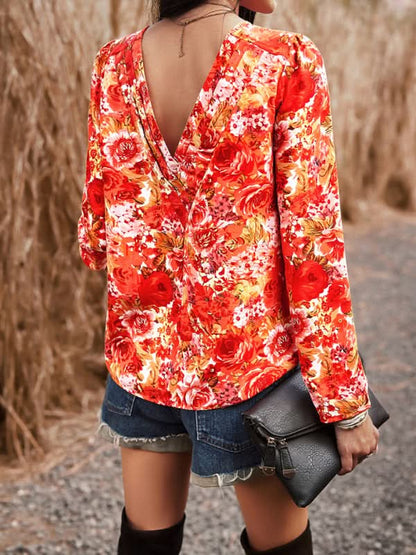 Women's Casual Floral Print Blouse Top