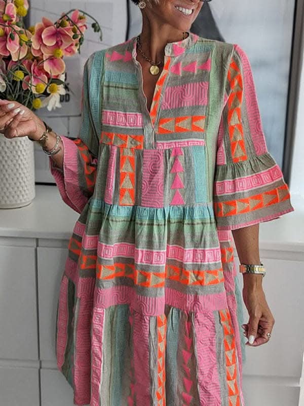 Stylish V-neck Autumn Dress for Effortless Elegance - Love Salve 