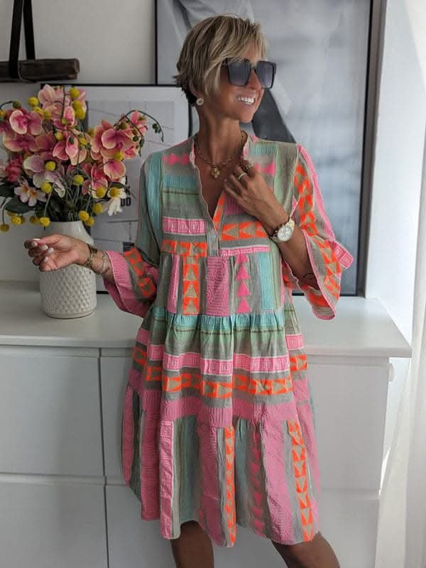 Stylish V-neck Autumn Dress for Effortless Elegance - Love Salve 