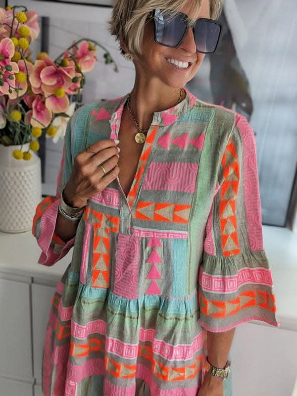 Stylish V-neck Autumn Dress for Effortless Elegance - Love Salve 