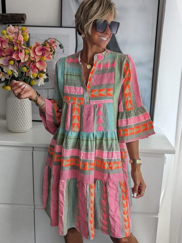 Stylish V-neck Autumn Dress for Effortless Elegance - Love Salve 