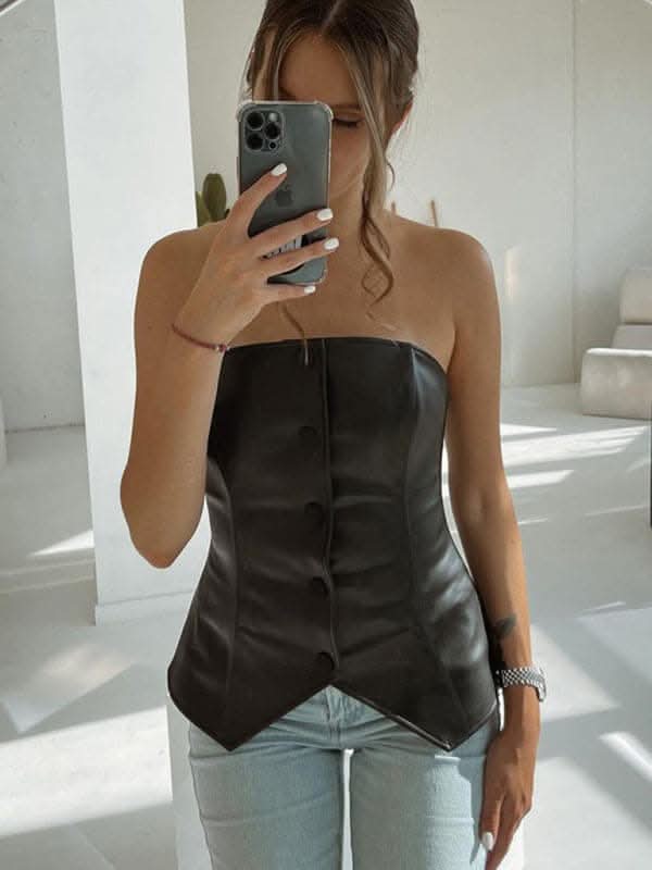 Sleek pu leather backless tube top - Love Salve 