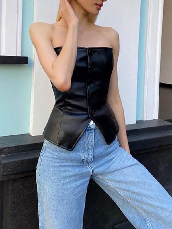 Sleek pu leather backless tube top - Love Salve 