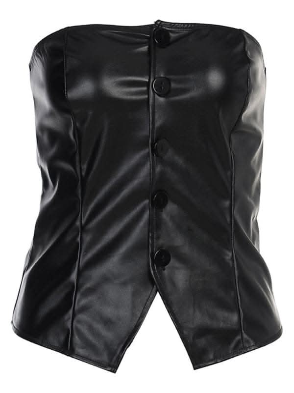 Sleek pu leather backless tube top - Love Salve 