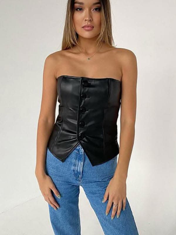 Sleek pu leather backless tube top - Love Salve 
