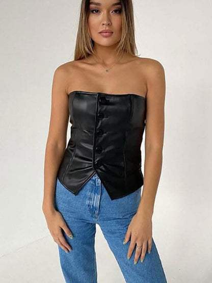 Sleek pu leather backless tube top - Love Salve 