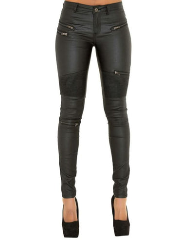 Women's Multi-Zip PU Motorcycle Skinny Pants