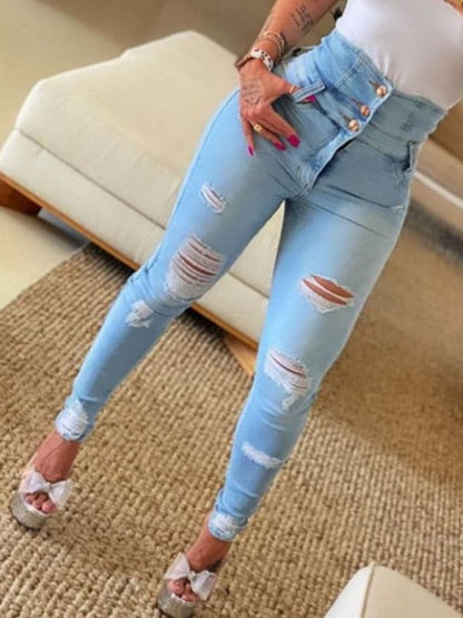 High waist ripped jeans for women