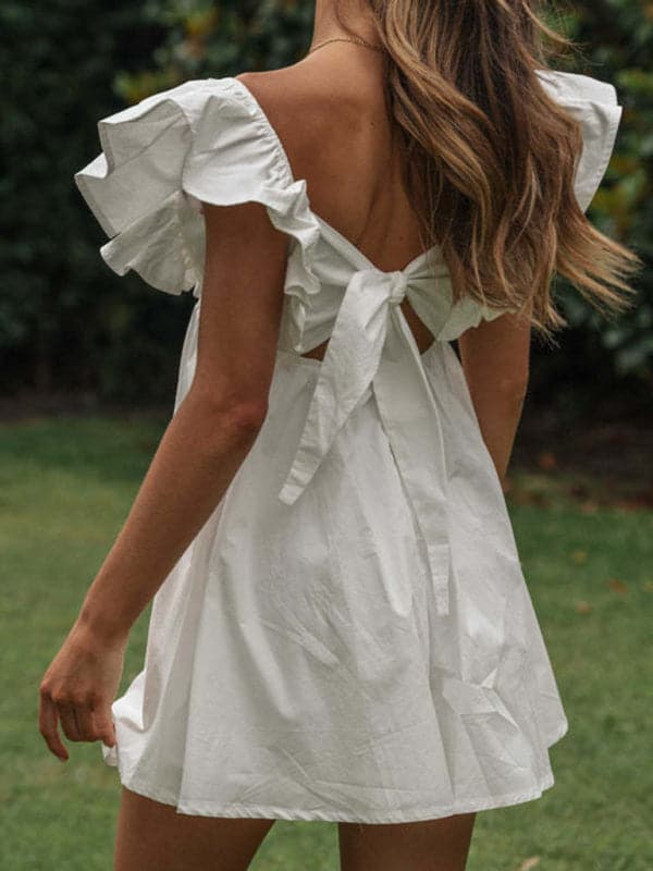 Chic V-neck Ruffle Sleeve Dress for Effortless Elegance