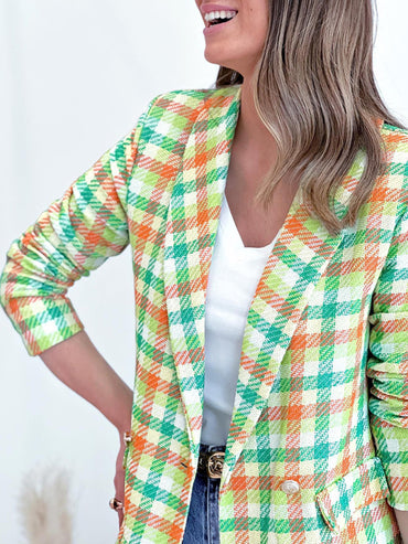 New Long Sleeve Pocket Printed Plaid Slim Fit Jacket