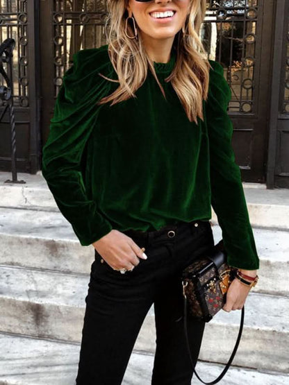 Velvet puff sleeve top for women