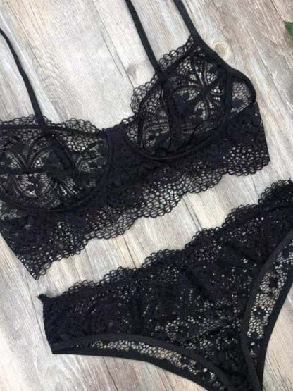 Elegant eyelash lace lingerie set