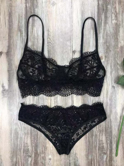 Elegant eyelash lace lingerie set