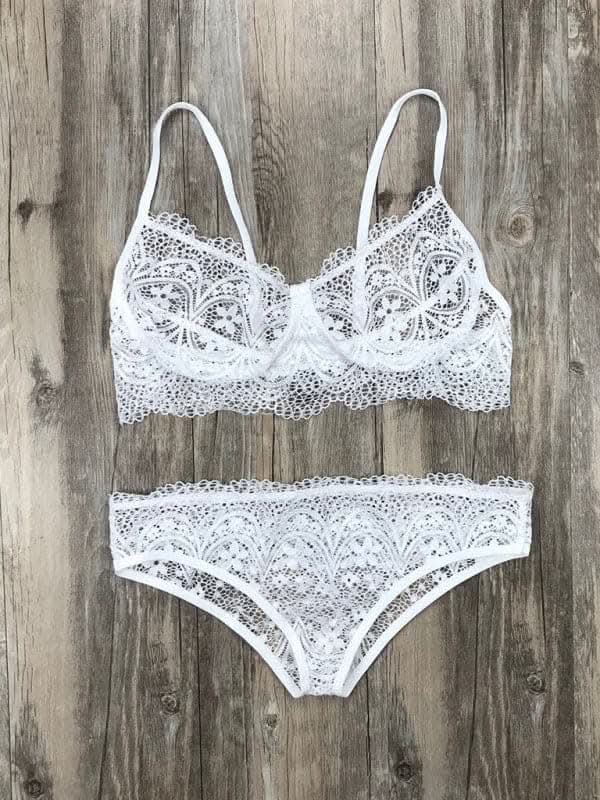 Elegant eyelash lace lingerie set