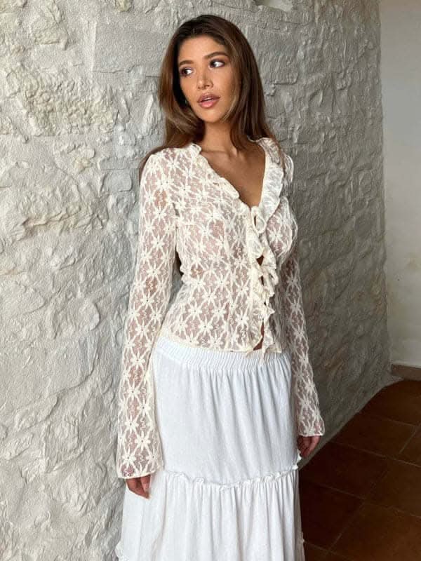 Chic women's lace mesh cardigan - Love Salve 