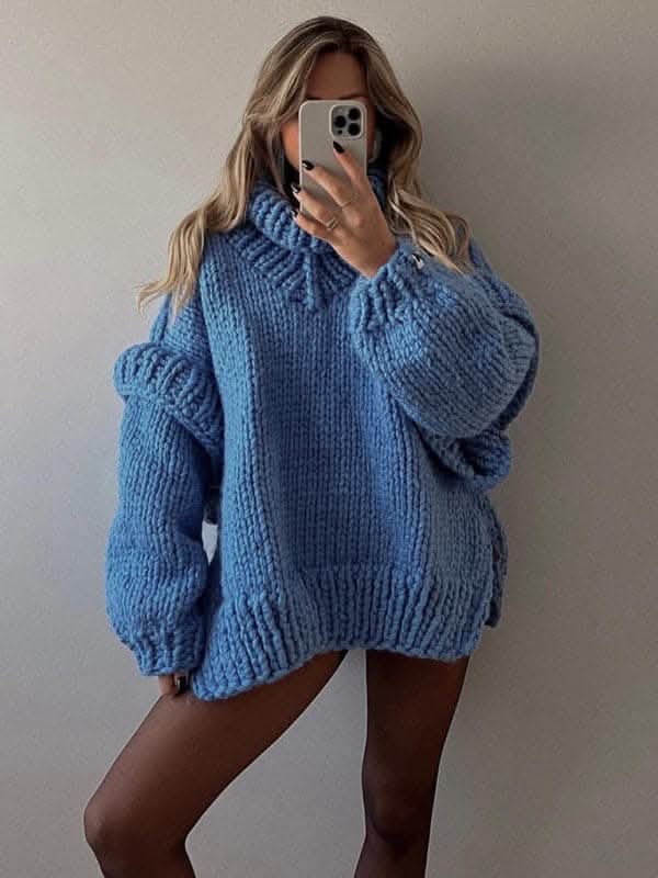 New women's sweater pullover fluffy long sleeve turtleneck sweater.
