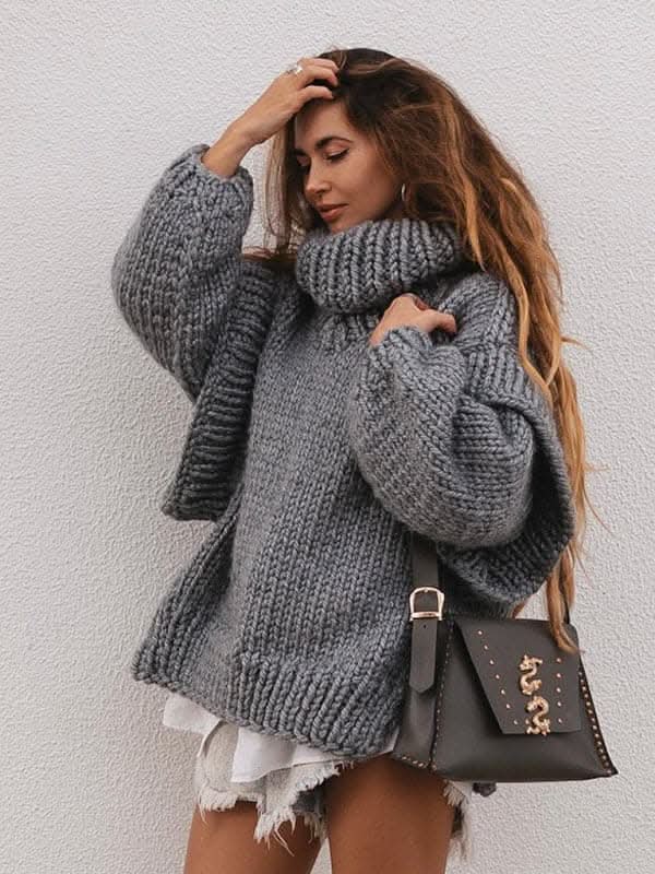 New women's sweater pullover fluffy long sleeve turtleneck sweater.